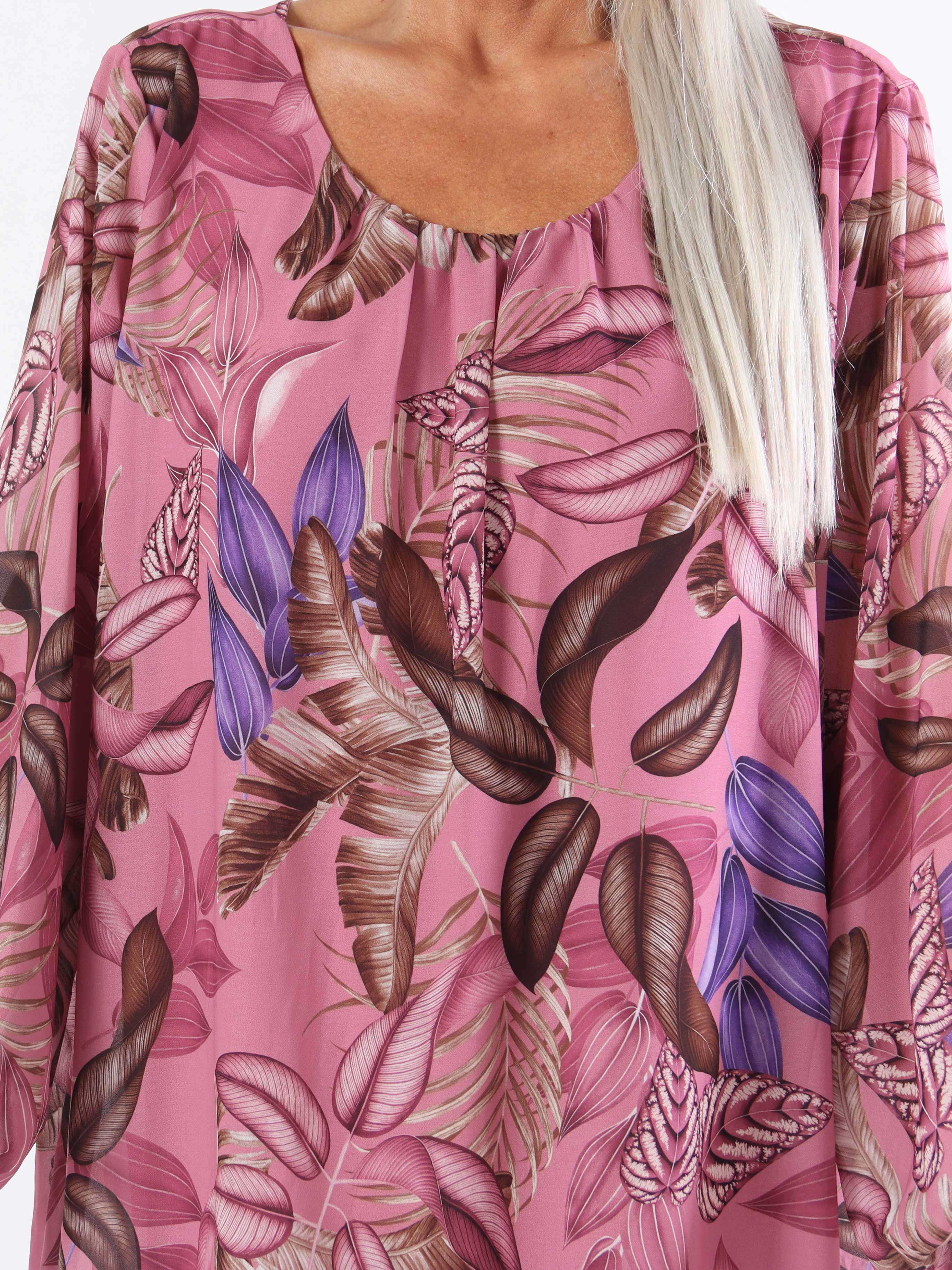 Lola - Sød plus size tunikakjole med bladmønster